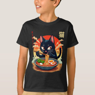 Lustige Anime-Katze Ramen Japanische Grafik-T-Shir T-Shirt