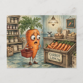 lustige anthropomorphe Karotte findet Gemüse Postkarte