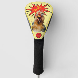 Lustige Aquarell-Hühner-Golf-Humor-Monogramm Golf Headcover