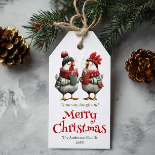 Lustige Aquarell-Hühner-Weihnachtsschilder Geschenkanhänger