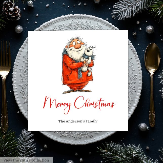 Lustige Aquarell-Weihnachtsmann personalisierte Pa Serviette (Funny Watercolor Santa Personalized Party Napkins)