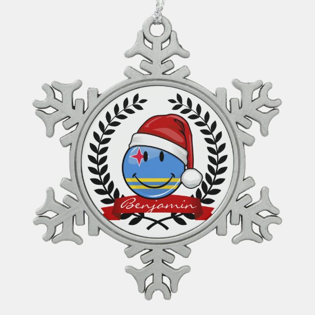 Lustige Aruba-Flaggen-Weihnachtsart Schneeflocken Zinn-Ornament (Vorderseite)