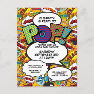 Lustige Baby-Party-Comic-Book-im-Pop-Art-Stil Einladungspostkarte