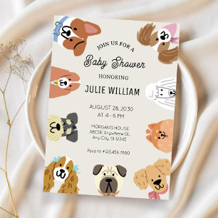 Lustige Babyparty mit allerlei Hundeköpfen Einladung