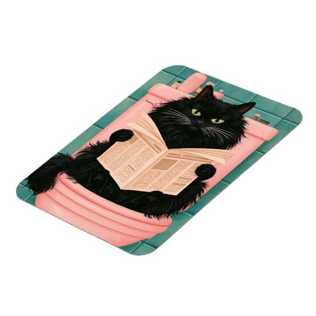Lustige Badezimmer-Schwarze Katze  Magnet (Linke Seite)