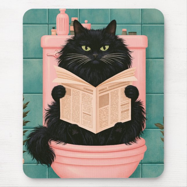 Lustige Badezimmer-Schwarze Katze  Mousepad (Vorne)