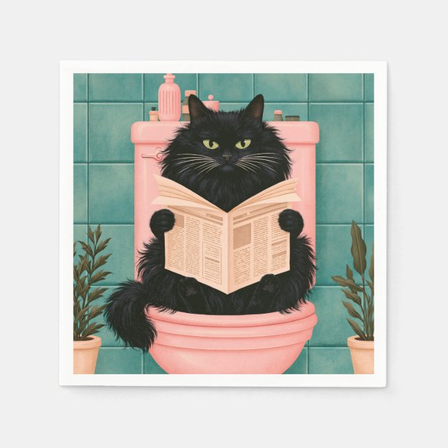 Lustige Badezimmer-Schwarze Katze  Serviette (Vorderseite)