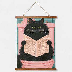 Lustige Badezimmer schwarze Katze Wandteppich Mit Holzrahmen