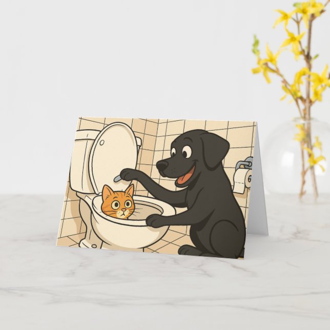 Lustige Badezimmer-Zeichnung von schwarzem Labrado Karte (Gelbe Blume)