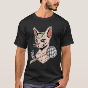 Lustige Badminton Devon Rex Katze Federball  T-Shirt