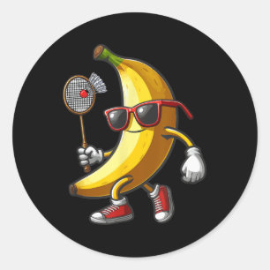 Lustige Bananen spielen Badminton, lustige Früchte Runder Aufkleber
