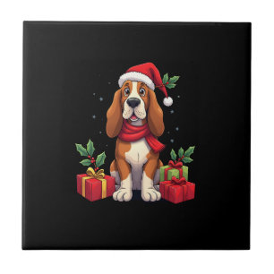 Lustige Basset Hound-Hunde-Weihnachts-Outfits Sant Fliese