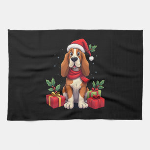 Lustige Basset Hound-Hunde-Weihnachts-Outfits Sant Geschirrtuch