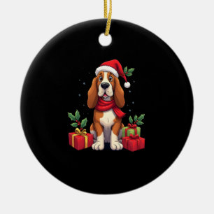 Lustige Basset Hound-Hunde-Weihnachts-Outfits Sant Keramik Ornament