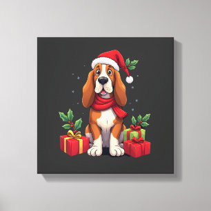 Lustige Basset Hound-Hunde-Weihnachts-Outfits Sant Leinwanddruck