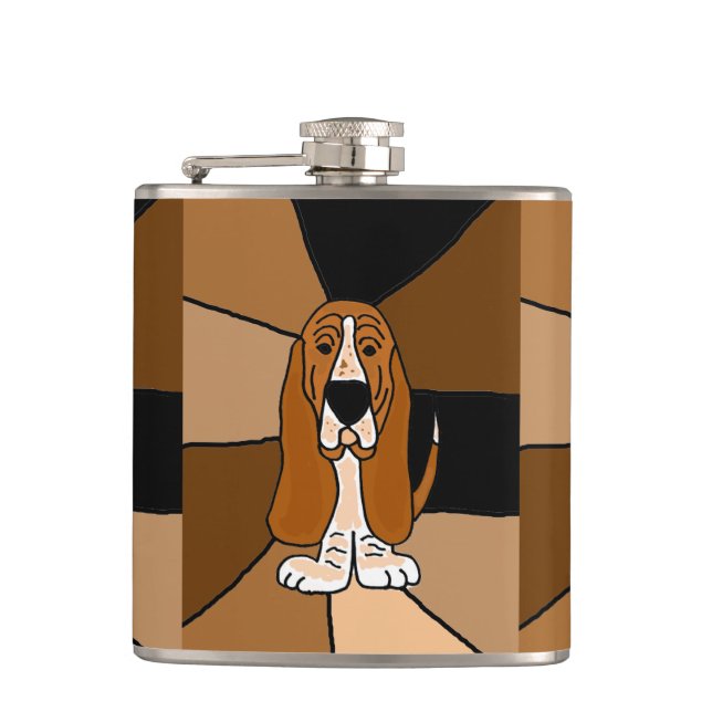 Lustige Basset Hound-Hundekunst Flachmann (Vorderseite)