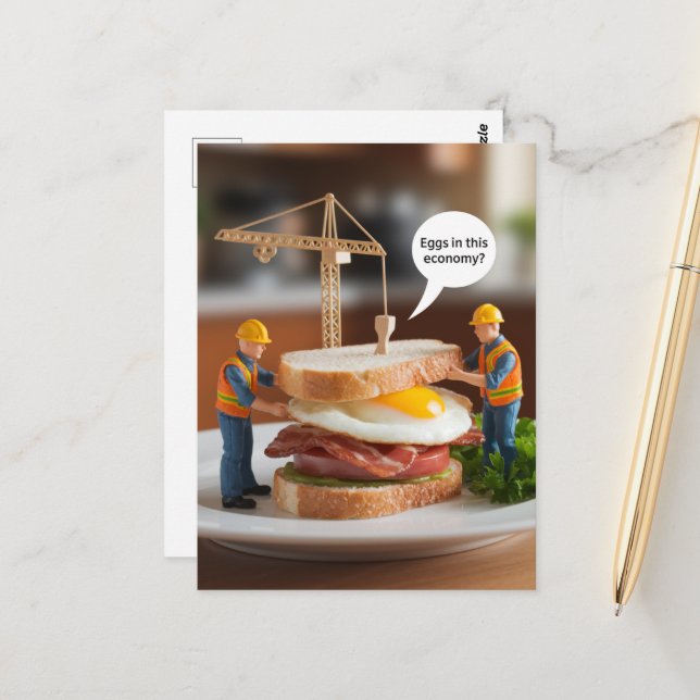 Lustige Bauarbeiter machen Sandwich Postkarte (Vorderseite/Rückseite Beispiel)