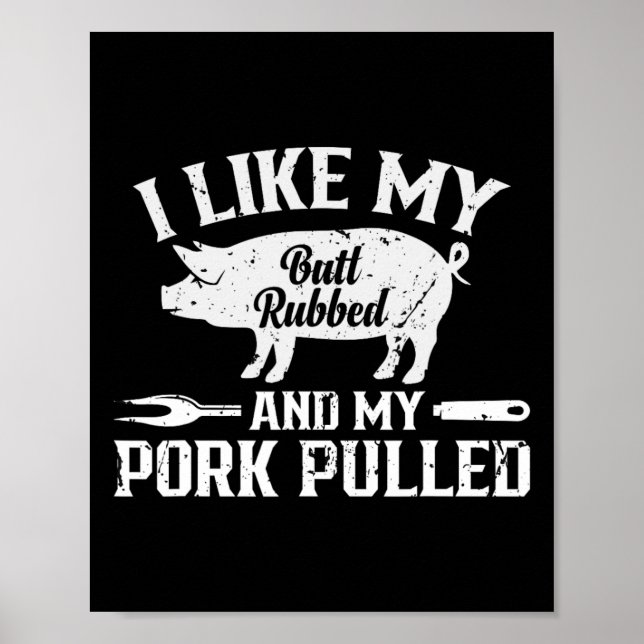 Lustige BBQ-Grill-Zitat-Schwein-Pulled Pork 2  Poster (Vorne)