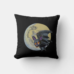 Lustige betrunkene Halloween-Vollmond-Fledermaus Kissen