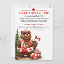 Lustige Biber Canada Day Poolparty-Einladung