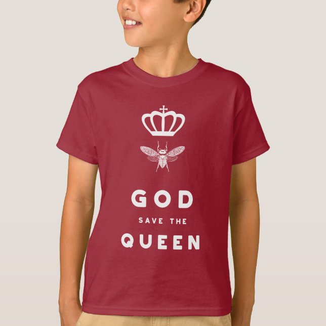 Lustige Biene. God Save the Queen. Nerdy Spaß T-Shirt (Vorderseite)