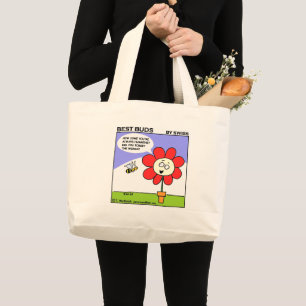 Lustige Biene und große rote Blumen-Cartoon-Kunst Jumbo Stoffbeutel