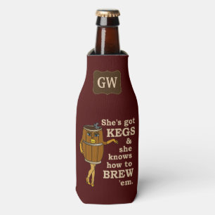 Lustige Bier-Brauer-Fass-Frau mit Monogramm 2 Flaschenkühler