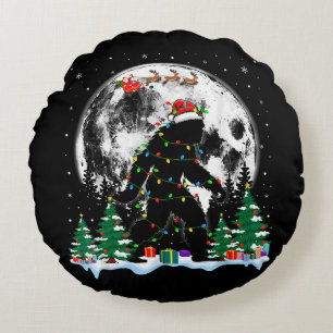 Lustige Bigfoot-Weihnachtslichter Santa Mond Rundes Kissen