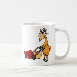 Lustige Billy-Ziege, die Rasenmäher-Cartoon drüc Kaffeetasse