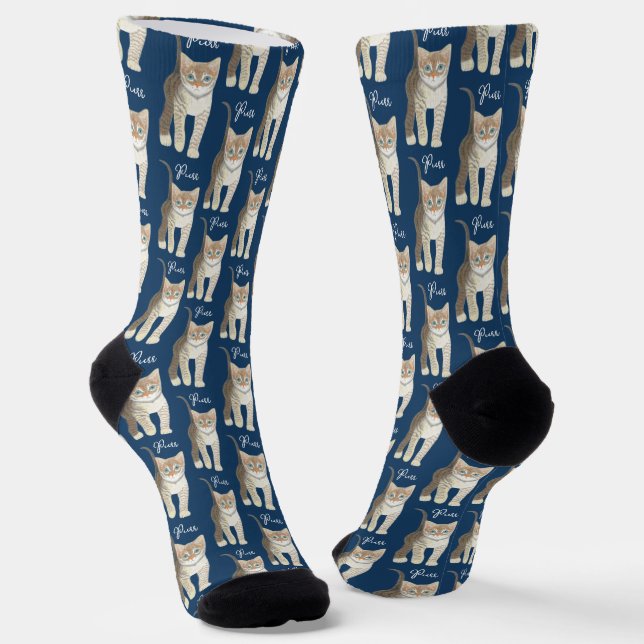 Lustige blaue getigerte Katze Socken (Gewinkelt)