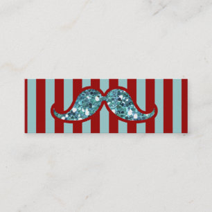 LUSTIGE BLAUE SCHNURRBART-GLITZER-ROT-STREIFEN MINI VISITENKARTE