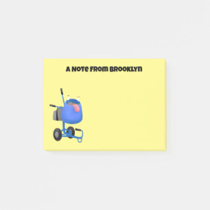 Lustige blaue Zementmischer-Cartoon-Illustration  Post-it Klebezettel