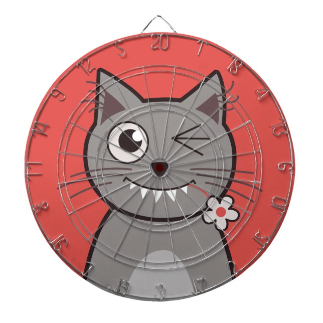 Lustige blinzelnde Cartoonkitty-Katze Dartscheibe (vorne)