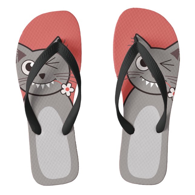Lustige blinzelnde Cartoonkitty-Katze Flip Flops (Fußbett)