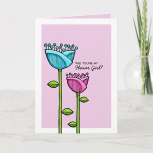 Lustige Blumen in rosa und blau - Sei mein Blumenm Einladung