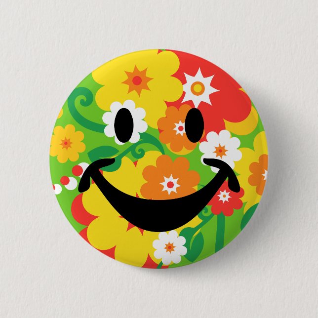 Lustige Blumen-Power-Tapete Button (Vorderseite)
