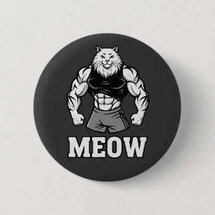 Lustige Bodybuilder-Katze zeigt massive Muskeln Button