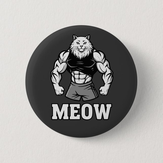 Lustige Bodybuilder-Katze zeigt massive Muskeln Button (Vorderseite)