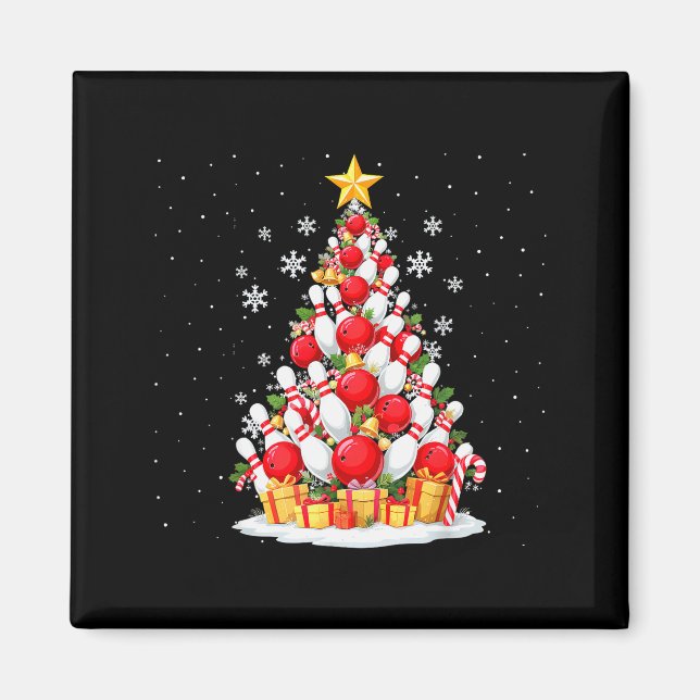 Lustige Bowling-Weihnachtsbaumlichter Weihnachten  Magnet (Vorne)