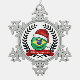 Lustige brasilianische Flaggen-Weihnachtsart Schneeflocken Zinn-Ornament