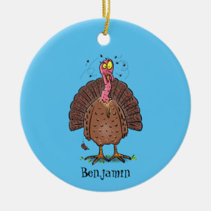 Lustige braune Farmhoftruthahn mit Fliegen Cartoon Keramik Ornament