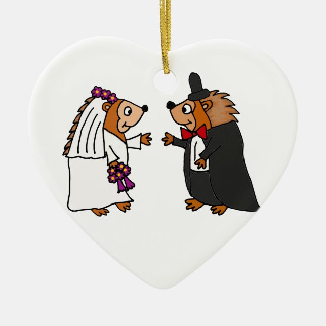 Lustige Braut-und Bräutigam-Igels-Hochzeits-Kunst Keramik Ornament (Vorne)