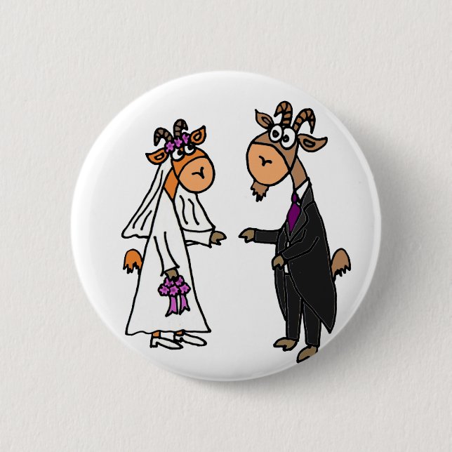 Lustige Braut-und Bräutigam-Ziegen-Hochzeit Button (Vorderseite)