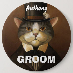 Lustige Bräutigamkatze Button