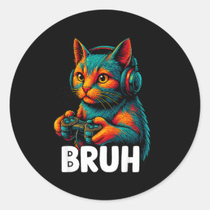 Lustige Bruh-Katze Gamer Videospiele Gaming Für Mä Runder Aufkleber