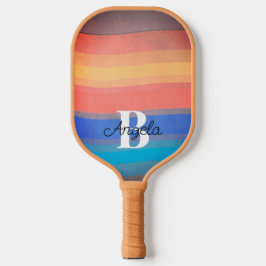 lustige bunt Streifen Retro-Stil fügen Monogramm Pickleball Schläger