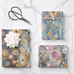 Lustige bunte abstrakte Schneeflocken Blumenkunst Geschenkpapier Set