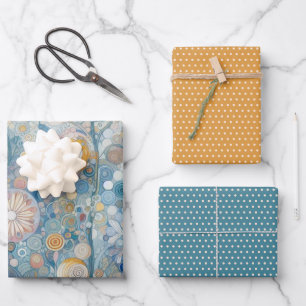 Lustige bunte abstrakte Schneeflocken Blumenkunst Geschenkpapier Set