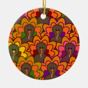 Lustige bunte Erntedankfest Truthähne Keramik Ornament
