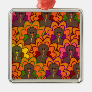 Lustige bunte Erntedankfest Truthähne Silbernes Ornament